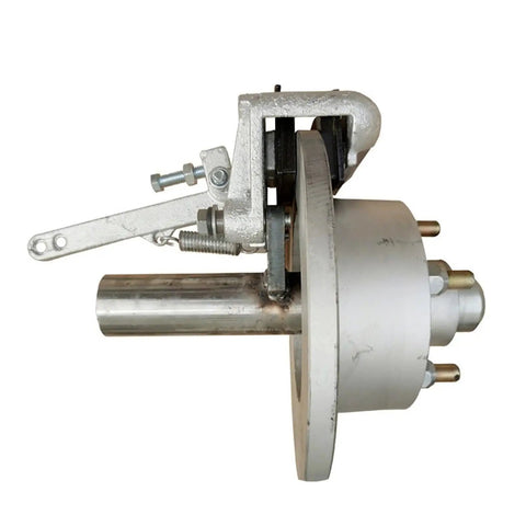 10 Inch Mechanical Disc Brake Trailer Hub And Stub Half Axle Set With Sealed Bearings 5 On 114.3mm Bolt Pattern Pair side view with brake assembly.