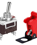 Safety Cover Toggle Switch Guard On Off Red Heavy Duty Rocker Switch 20A 12V DC 15A 250VAC 20A 125VAC 2 Pin SPST For Car Truck Automotive Beefed Up Build Water Resistant Quick Connect Wiring Ideal For Marine Automotive And Off Road Projects, red safety guard cover beside metal toggle switch