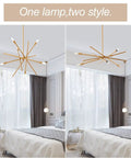 Mid Century Modern 6 Light Chandelier With Adjustable Arms In Antique Brass Brush Finish Pendant Lighting in bedroom