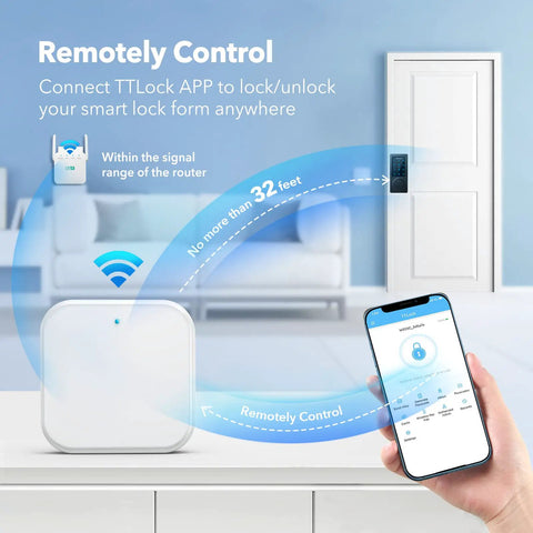 G2 WiFi Gateway for TTLock Keyless Entry, Bluetooth Deadbolt Hub, manages smart locks with TTLock App via phone