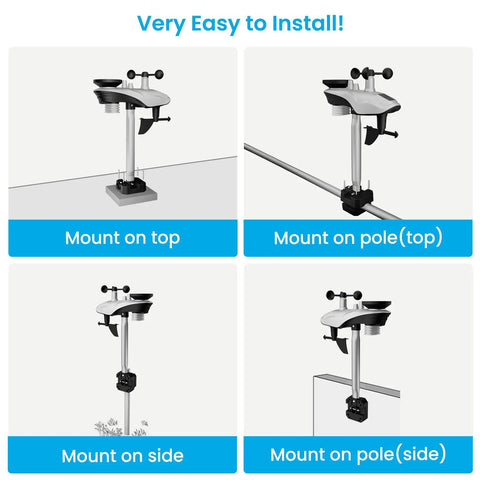 Installation options for Smart WiFi Weather Station For Indoor And Outdoor Use With 24 7 AI Forecasts Wind Speed Rain Gauge.