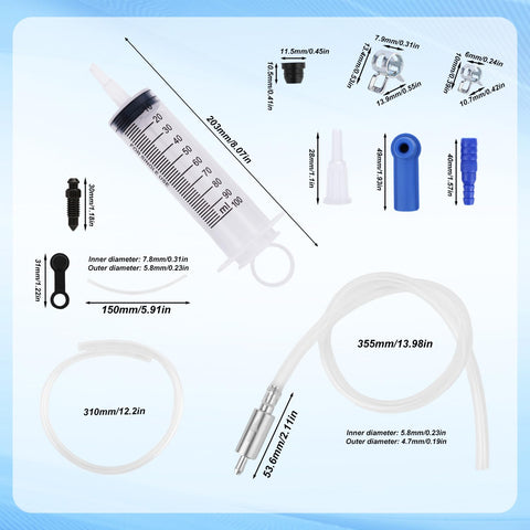 Components of Brake Bleeder Kit With Syringe Hose And Tubing For Motorcycle And Car Maintenance, Brake Fluid Bleeding Tool Set