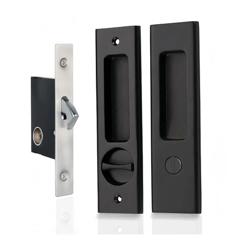 6.3 Inch Privacy Pocket Door Lock Hardware For Double Barn Doors Keyless Mortise Lock Sliding Door System In Black