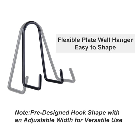 Adjustable Wall Plate Hanger Display Holder For 7 To 14 Inch Plates with flexible shape, black aluminum frame.