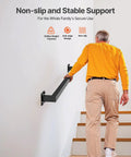 Badass Industrial Wall Mount Stair Handrail, Three Foot Black Iron Staircase Grip Square Tube, Heavy Duty dual section setup shown in use.