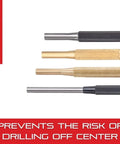 Hinge Locating Automatic Center Punch With Adjustable Stroke 125mm Length 16mm Diameter Tapered Point in black and gold