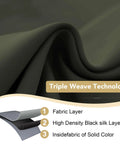 Close-up of olive fabric showing triple weave technology for Olive Blackout Curtains Two Panel Set 52 Wide By 84 Long Thermal Insulated Room Darkening.