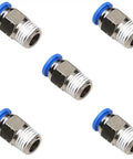 5 pack of 8mm To 1 Fourth Inch NPT Push To Connect Pneumatic Air Fittings for 3D printer shown from above