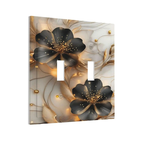 Ultra Sharp Vintage Black Gold Floral Marble Light Switch Cover Made From Heavy Duty Abs Plastic For Double Toggle Walls sleek design with floral pattern.