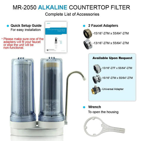 Dual Countertop Water Filter With Carbon And Mineral PH Alkaline System Easy Twist On Faucet Filter Reduces Heavy Metals And Chlorine