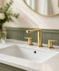 Top Shelf Brushed Gold 3 Hole 8 Inch Widespread Bathroom Sink Faucet Built Dang Solid For Zero Leak Reliability And Flows Smooth As Butter Straight Out The Box on modern vanity.