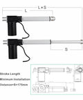 Knockout Thrust DC 12V And 24V Linear Actuator with dimensions for installation, designed for smooth heavy motion and DIY projects.