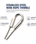 Close-up of Beefed Up Stainless Steel Wire Rope Thimble for 6Mm cable, prevents wear, suitable for marine rigging.