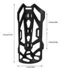Black Fork Mount Bag Holder for Front Fork Rack Ultra Lightweight 131g 4.6oz Three Point Fixed Design Cage with dimensions.