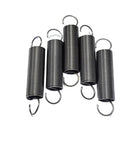 Heavy Duty 2 Pc Tension Springs With Open Hooks Pullback Force Wire Spring For Mechanical Repairs Durable Steel Extension Pieces laid out side by side.