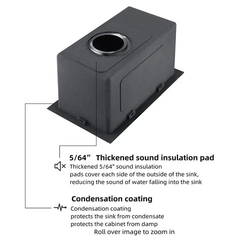 Stainless Steel Single Bowl Bar Sink Undermount Prep Sink With Strainer And Waste Basket For Small Spaces Black 10 By 17 By Eight And A Half Inches Durable Finish featuring sound insulation pad and condensation coating.