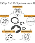 Heavy Duty C And E Clip Assortment Kit With 1000 Pieces, 19 C Clip Sizes From M3 To M28 And 13 E Clip Sizes From 1.5mm To 15mm