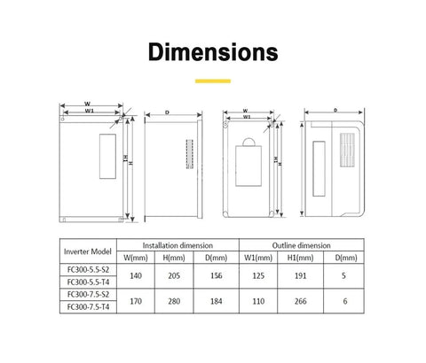 Dimensions chart and technical drawing for Heavy Duty Water Cooled CNC Spindle Motor 4.5KW 5KW 6KW For Milling Machines 220V 380V.