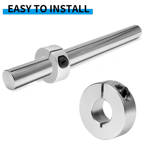 Split Shaft Collar Set Of 4 Aluminum One Piece Locking Collars 15Mm Bore 35Mm OD 12Mm Thick With M5 Set Screws shown on shaft