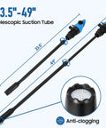Hassle Free Electric Drum Pump With Telescopic Suction Tube And Swivel Nozzle showing adjustable tube length 33.5" to 49".