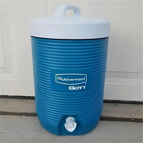 Spigot Replacement Kit For Push Button Water Coolers No Fuss Easy Install Fits Rubbermaid And Gott Models Keeps Your Drink Station Flowing Smoothly 1 Pack shown on a blue Rubbermaid Gott cooler