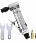 Badass 1/4 Inch Air Angle Die Grinder Delivers A Knockout 21000 Rpm At 0.25 Hp with accessories, silver aluminum tool for precision deburring.