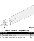 Diagram showing hole dimensions for Five Piece Replacement Fan Blades For 42 Inch Ceiling Fans With 16.5 Inch Reversible Finishes
