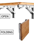 Heavy Duty Shelf Brackets 2 Pack 8 Inch Folding Wall Mount Supports Stainless Steel Floating Shelves Built Tough Diy Bookcase And Table Installation Hardware in open and folded positions.