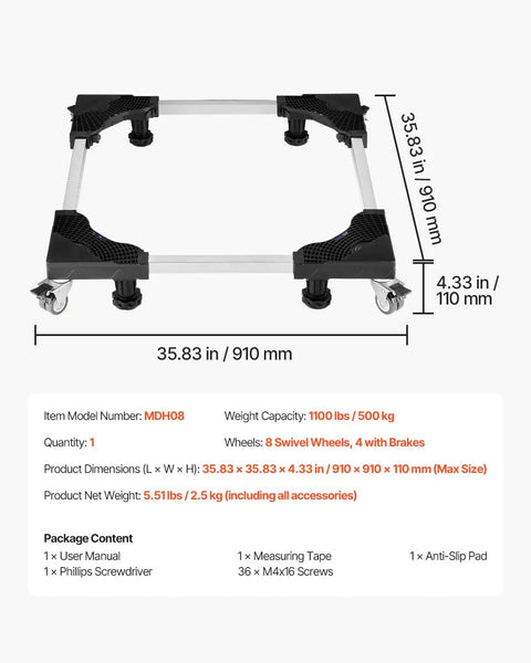 Adjustable Mini Fridge Stand 27.5-35.4 Inches Tall Universal Mobile Base with locking wheels and heavy-duty steel construction.