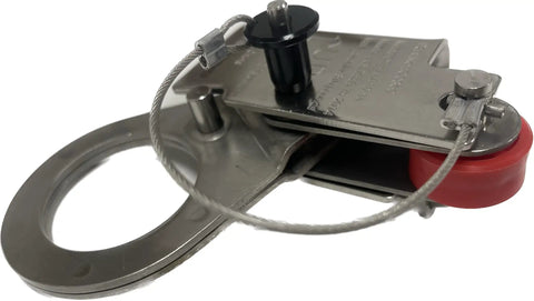 Pro Grade Automatic Energy Absorbing Rope Grab For Fall Protection 5/8-Inch, metal and plastic design, side view