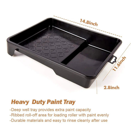 Black paint tray 14.8x11.6x2.8 inches from DIY Ready 17 Piece Paint Roller Kit With 9 Inch And 4 Inch Rollers, Trays, Frames.