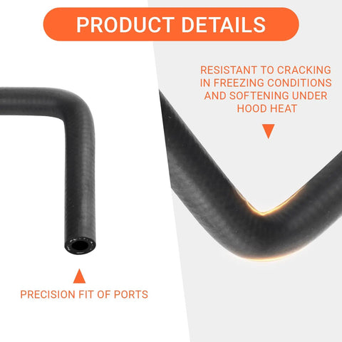 Premium Molded Heater Hose For GM Vehicles -40F To 275F, highlighting factory bends and port fit details.