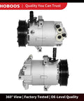 Heavy Duty AC Compressor With Clutch Fits Hyundai Elantra 2011 To 2013 1.8L And Kia Soul 2012 To 2013 2.0L side view showing ports and pulley.