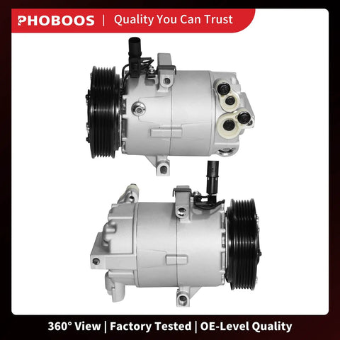 Heavy Duty AC Compressor With Clutch Fits Hyundai Elantra 2011 To 2013 1.8L And Kia Soul 2012 To 2013 2.0L side view showing ports and pulley.