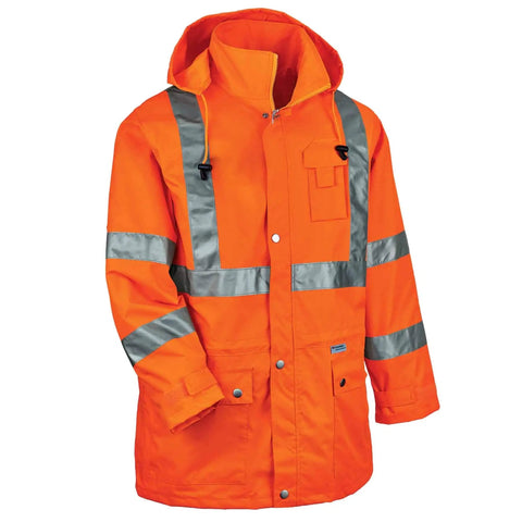 GloWear 8385 ANSI Class 3 High Visibility 4-in-1 Reflective Safety Jacket With Removable Sleeves Orange 4XL, Weatherproof 300D Oxford Shell