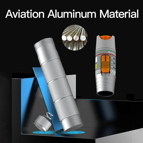 Two aluminum Visual Fault Locator (VFL) pens with LC/FC/SC/ST adapters; knurled grip and orange switch