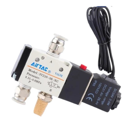 AC 110V 3 By 2 Way Solenoid Valve With 1 By 4 Inch NPT Outlet Normally Closed For Pneumatic Air Systems Plug And Play Electric Control Aluminum Body Model 3V210-08 Internal Or External Pilot Industrial Grade Valve.