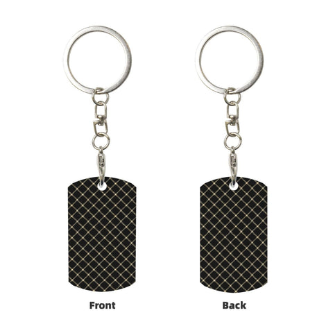 Top Shelf Gold Plated Aluminum Keychain Featuring Fresh Ribbon Grid Design Compact Rectangle Shape Rustproof Everyday Carry Daily Essential For Women And Men, showing front and back views.
