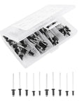 Aluminum Blind Rivet Kit With Burr Free Pull Rods, 120 Piece Assortment in Black Aluminum Finish, M2.4 M3.2 M4 Sizes, Open Box View
