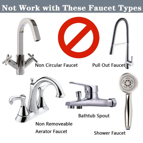 Image showing faucets not compatible with the Faucet Mounted Eyewash Station Kit for Emergency Eyewash and First Aid OSHA Approved.