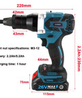 Heavy Duty Cordless Rivet Nut Gun With 5200mAh Dual Batteries for Lickety Fast Pop Rivet Insertion Tools M3 M4 M5 M6 M8 M10 M12 Compatible, 220mm size.