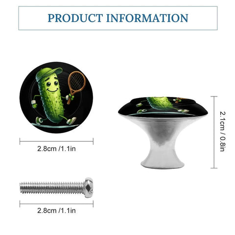 Funny Pickle Cucumber Tennis Themed Cabinet Knobs Set Of 2 Pull Handles, 1.1in diameter, aluminum alloy, stainless steel finish