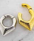 Textured V Shaped Hinged Clicker Ring For Stretched Piercings 6GA 316L Stainless Steel Silver Tone Inner Diameter 12MM