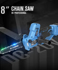 8 Inch Cordless Mini Chainsaw DC Professional with Dual 2000mAh Batteries, Black and Blue Design