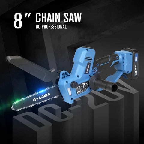 8 Inch Cordless Mini Chainsaw DC Professional with Dual 2000mAh Batteries, Black and Blue Design