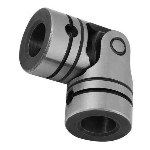 Close-up of steel 12mm universal joint coupler, shaft connector for 3D printers and CNC machines