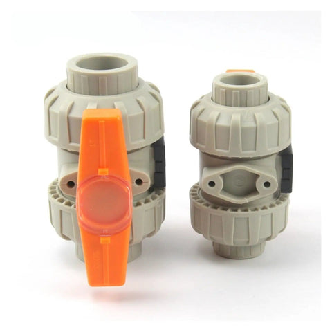Rock Solid Double True Union Ball Valve For Industrial Water Pipe Connector And Plumbing Hose Fittings With Hot Melt Welding Setup, side view.