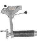 Heavy Duty Steel Reel Rotator Manual Work Positioner Attachment With Adjustable Hand Crank displayed from the side, showcasing steel construction.