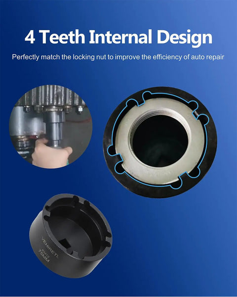 Close-up of 13 Piece Grooved Lock Nut Socket Set With Internal Teeth For Spindle Nuts and Axle Locknuts Half Inch Drive detail view.