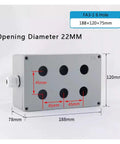 Push-button switch control box with six 22mm openings on front; aluminium, IP67, 188x120x75mm